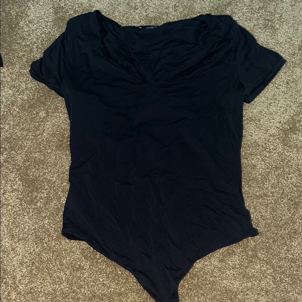 Amazon Black Ruched Fitted Short Sleeve Bodysuit